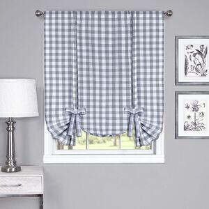 Buffalo Grey Plaid Modern Window Curtain Panel : 42" x 63" Tie Up Shade